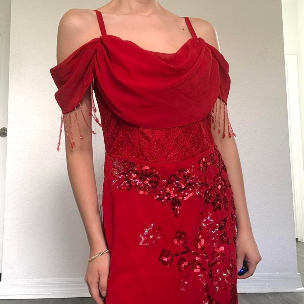 Red Sequin Evening Gown